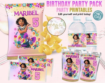 EDITABLE Encanto  Party Template, Encanto  Party Birthday Theme Kit,Instant Download  Encanto Birthday Kit,Hershey ,water Labels , Chip Bag
