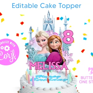 Bearbeitbare Frozen Cake Topper Printable Frozen Birthday Elsa Anna Party Decor Party druckbare Datei Frozen Cake Topper Vorlage