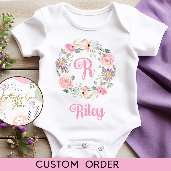 Png ,Floral Letter Name Digital Download, Png Baby Bodysuit Design, Custom Order, Personalized, Floral Name Girls. Digital File,Sublimation