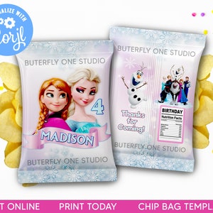 Chip Bag Frozen Template, Frozen Elsa Anna Chip Bags, Frozen Olaf Chip Bag Instant Download, Chip Bag Template