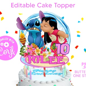 EDITABLE Lilo & Stitch Cake Topper, Lilo and Stitch Birthday Party, Custom Pool Cake Topper JPG, PDF File, Printable Lilo Stitch Cake Topper