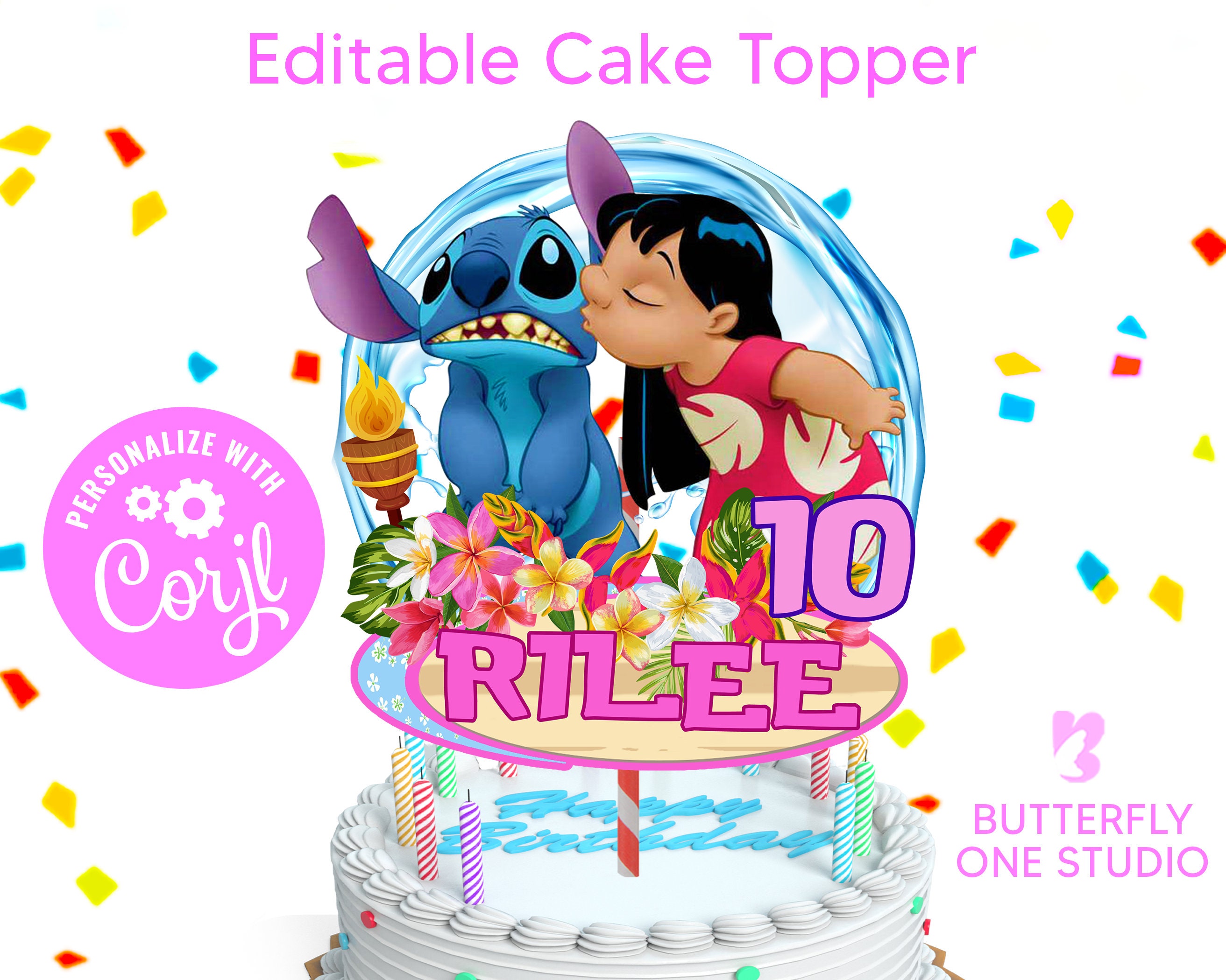 EDITABLE Lilo & Stitch Cake Topper, Lilo and Stitch Birthday Party, Custom  Pool Cake Topper JPG, PDF File, Printable Lilo Stitch Cake Topper