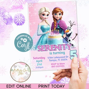 Editable Frozen  Invitation,  Elsa Frozen Birthday Invitation ,Anna Frozen Birthday Party,  Instant Download invitation Frozen Editable File