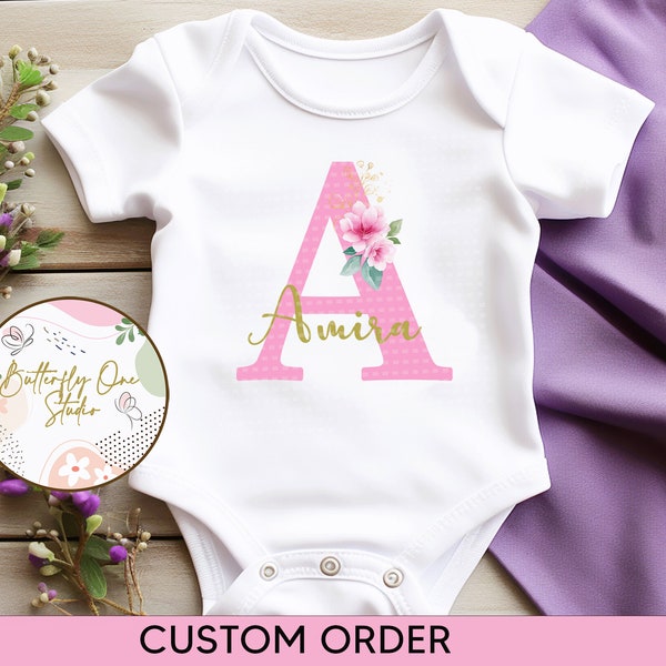 Png ,Floral Letter Name Digital Download, Png Baby Bodysuit Design, Custom Order, Personalized, Floral Name Girls. Digital File,Sublimation