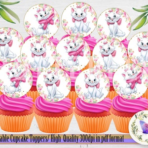 Printable Marie & Aristocats Cupcake Topper, Marie Aristocats Cupcake Topper, Marie Cake and Party Supplies, Instant Download