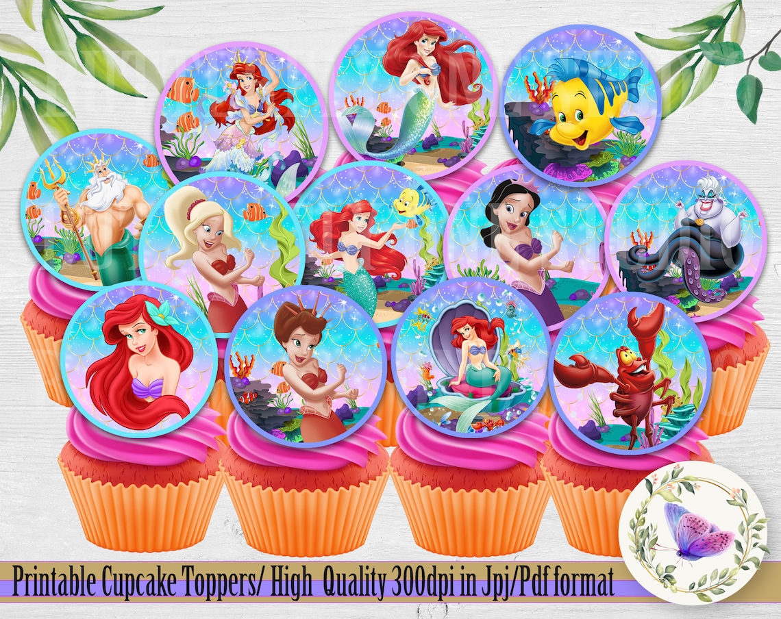 Little Mermaid Cupcake Toppers Ariel Cupcake Topper Mermaid Etsy