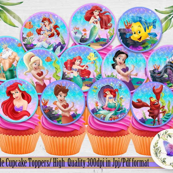 Printables Little Mermaid Cupcake Toppers, Little Mermaid  Party, Ariel Mermaid Cupcake Toppers,  Mermaid Birthday Decor .  Instant Download