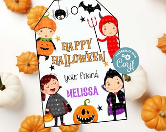Étiquettes de remerciement de costume d’Halloween modifiables, étiquettes d’anniversaire effrayantes d’Halloween, étiquettes de remerciement pour la fête des enfants d’Halloween