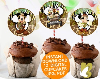 Printable Safari  Party Cupcakes  Toppers, Safari  Party Cupcakes Topper, Safari Birthday Cupcake Toppers , Party Supplies, Instant Download