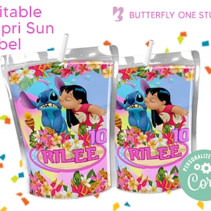 EDITABLE Lilo & Stitch Capri Suns, Lilo and Stitch DIY Birthday Capri Sun Labels, Custom Party Capri Suns, Lilo and Stitch Party Theme