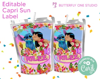 EDITABLE Lilo & Stitch Capri Suns, Lilo and Stitch DIY Birthday Capri Sun Labels, Custom Party Capri Suns, Lilo and Stitch Party Theme