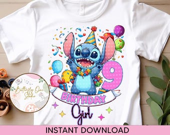 Png  Stitch Birthday Girl , Girl Stitch Birthday Tshirt Design Number 9 , Digital file, Instant Download, Birthday Girl Stitch Tshirt design