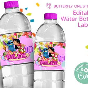 EDITABLE Lilo & Stitch Water Labels, Lilo and Stitch DIY Birthday Water Labels, Custom Party Water Bottle Lilo and Stitch Party Theme
