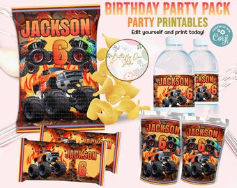 EDITABLE Monster Truck Party Template, Monster Truck Birthday Theme Kit,Instant Download,Monster Trucks Birthday Party Kit,Boy Monster Truck