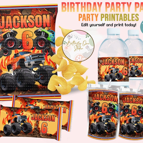 EDITABLE Monster Truck Party Template, Monster Truck Birthday Theme Kit,Instant Download,Monster Trucks Birthday Party Kit,Boy Monster Truck