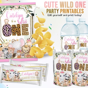 EDITABLE Cute Birthday Party Template, Wild One Girl Birthday Theme Kit, Instant Download Birthday Party Kit, Wild One Girl Labels Chip Bags
