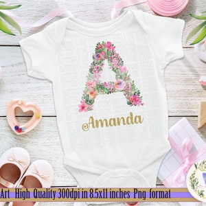 Png Floral Letter Name Digital Download, Png Baby Bodysuit Design, Custom Order, Personalized, PNG  Floral Name Girl, Sublimation, Png Files