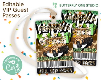 EDITABLE Mickey Safari VIP Passes, editable template DIY Mickey Safari Guest List Pass, Instant Download Invitation Pass Mickey Mouse Safari