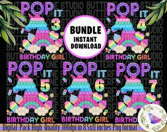 Digital Png Pop it Toy Birthday Number 3 to 7 Bundle , Fidget Toy Birthday Girl, Instant Download, Png Bundle Numbers,  Birthday Girl Pop It