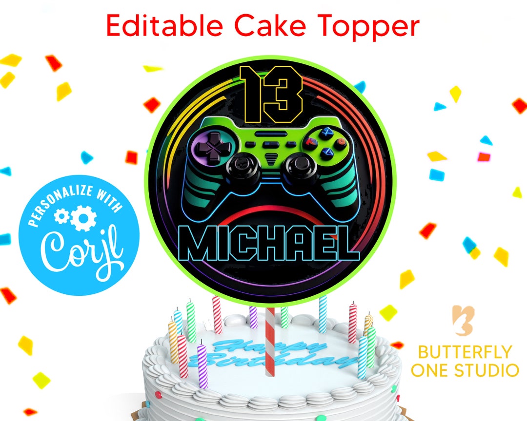 Editable Gamer Controller Cake Topper, Controller Birthday Party, Gamer ...