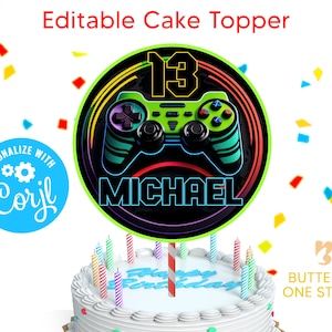 Editable Gamer Controller Cake Topper, Controller Birthday Party, Gamer Cake Topper, Printable Cake Topper, Instant Download Template