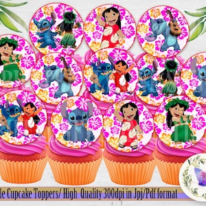 Printable Lilo and Stitch Party Cupcakes  Toppers, Stitch Party Cupcakes Topper, Lilo and Stitch Cupcake Toppers, Printables  Party Supplies