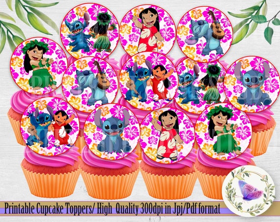 48Pcs Lilo and Stitch Cake Cupcake Decoration Supplies Cupcake Topper for  Kids Birthday Party