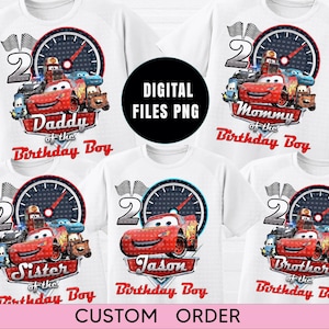 PNG  Cars Race Birthday Png  Digital File Iron Transfer,  Cars Family Birthday Boy/Girl  Personalized, Cars Birthday Party Tshirt Family