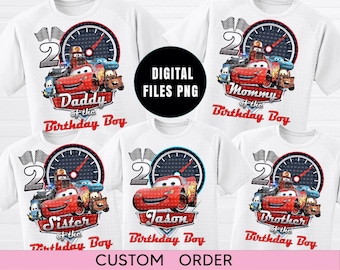 PNG  Cars Race Birthday Png  Digital File Iron Transfer,  Cars Family Birthday Boy/Girl  Personalized, Cars Birthday Party Tshirt Family
