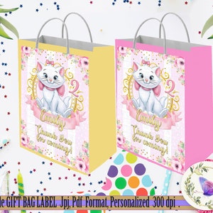 Marie Aristocats Geschenktasche Label , Druckbare Marie Geburtstagsparty, Jpg, Marie Aristocats Party, Marie Geschenkbeutel Label, digital oder physisch