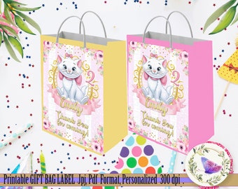 Marie Aristocats Gift Bag Label , Printable Marie Birthday Party, Jpg , Marie Aristocats  Party , Marie Gift Bag Label , Digital or Physical