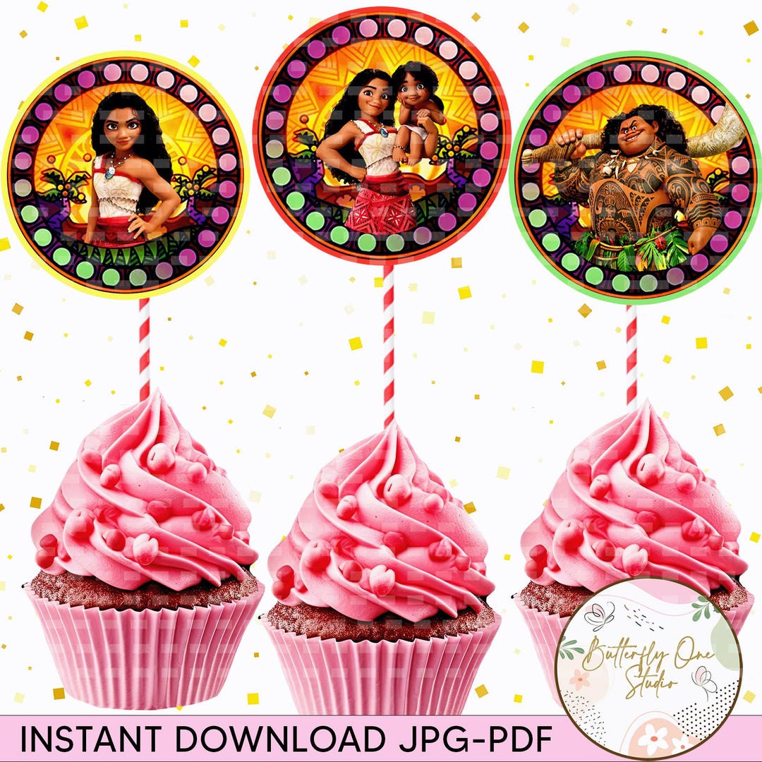 Printable Moana Cupcake Toppers, Moana 2 Cupcake Topper , Moana 3 Birthday Party, Cupcake ...