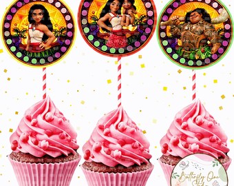 Adornos para cupcakes de Moana para imprimir, Adorno para cupcakes de Moana 2, Fiesta de cumpleaños de Moana 3, Adornos para cupcakes, Decoración para fiesta de Moana, Descarga instantánea