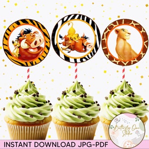 Printable Lion King Cupcake Toppers, Animal Cupcake Topper , Safari Party, Lion King Party, Cupcake Toppers,  Instant Download