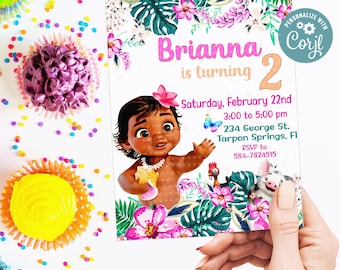 Printable Baby Moana  Party  Invitation, Baby Moana  Invitation, Moana Baby  Birthday Party Invitation , Moana Party Supplies Party Decor