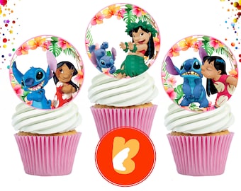 Printable Lilo and Stitch Party Cupcakes  Toppers, Stitch Party Cupcakes Topper, Lilo and Stitch Cupcake Toppers, Printables  Party Supplies