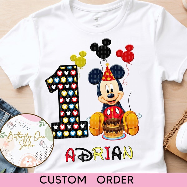 PNG  Mickey Mouse T-shirt Birthday Boy, Png  Digital File Mickey Birthday,,Png Customize Name and Age Birthday Boy,Digital File, Sublimation