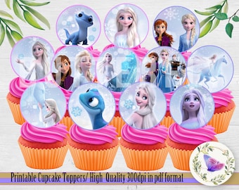 Adorno para cupcakes de Frozen 2 para imprimir, adorno para cupcakes de Elsa de Frozen, suministros para fiestas temáticas de Frozen, adorno para cupcakes de cumpleaños de Frozen, descarga instantánea