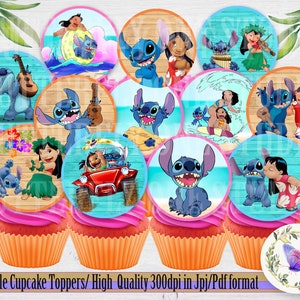 Lilo and Stitch Cupcake Toppers - Lilo and Stitch Stickers - Lilo and  Stitch Party Favors - Lilo and Stitch Party Printables - 100613