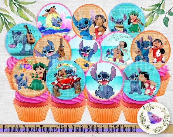 Toppers de cupcakes para festa Lilo e Stitch para imprimir, Topper