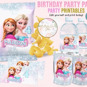 EDITABLE Frozen Birthday Party Template,Frozen Party Birthday Theme Kit,Instant Download, Frozen Birthday Kit, Hershey water Labels Chip Bag