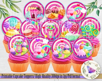 Candy Land Comestible Fête Image Cupcake Topper Glaçage Glaçage Feuille Cercles Candy Land Comestible Fête Image Cupcake Topper Glaçage Glaçage Feuille Cercles