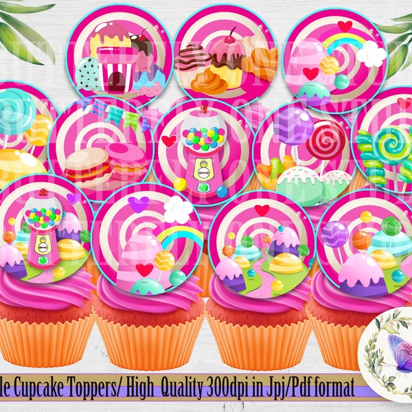 Printable Candyland Party Cupcakes  Toppers, Candyland Party Cupcakes Topper, Candyland Cupcake Toppers Party Supplies, Candyland Toppers