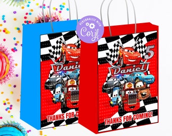 Etichette modificabili per sacchetti regalo a tema auto, modello per etichette per sacchetti regalo di compleanno a tema auto, etichette per sacchetti regalo a tema auto, modello modificabile con download immediato