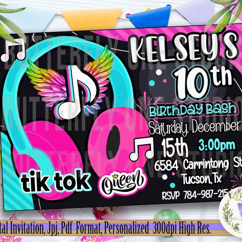 Music Party Invitation. Editable Girl Birthday Digital Etsy