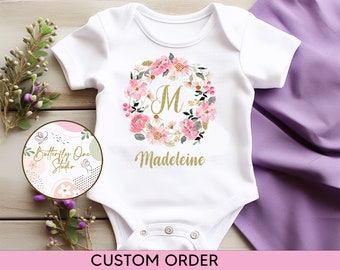 Png ,Floral Letter Name Digital Download, Png Baby Bodysuit Design, Custom Order, Personalized, Floral Name Girls. Digital File,Sublimation