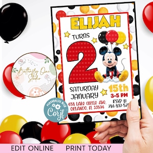 Editable Mickey  Birthday Invitation, Mickey Birthday Party Invitation, Editable Mickey Party Invite, Mickey Party  Invitation, Digital File