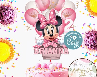 EDITABLE Minnie Birthday Cake Topper, Minnie Mouse Birthday Party Personalized, Kids Birthday Party Printable Cake Toppers