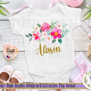 Png, nombre floral niña, png baby onesie diseño, orden personalizado, personalizado, nombre floral chicas. Archivo digital PNG, personalizado