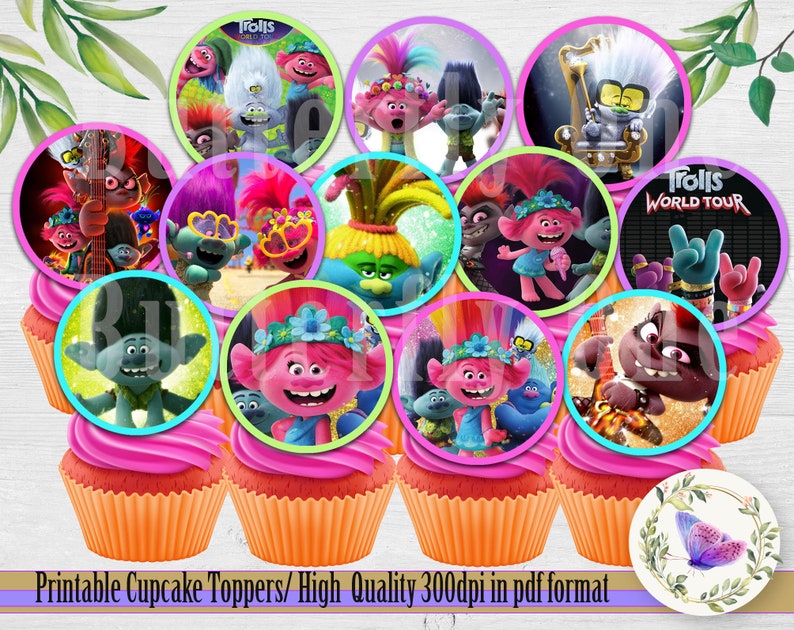 Printable Trolls World Tour Cupcakes Toppers Trolls Cupcakes | Etsy